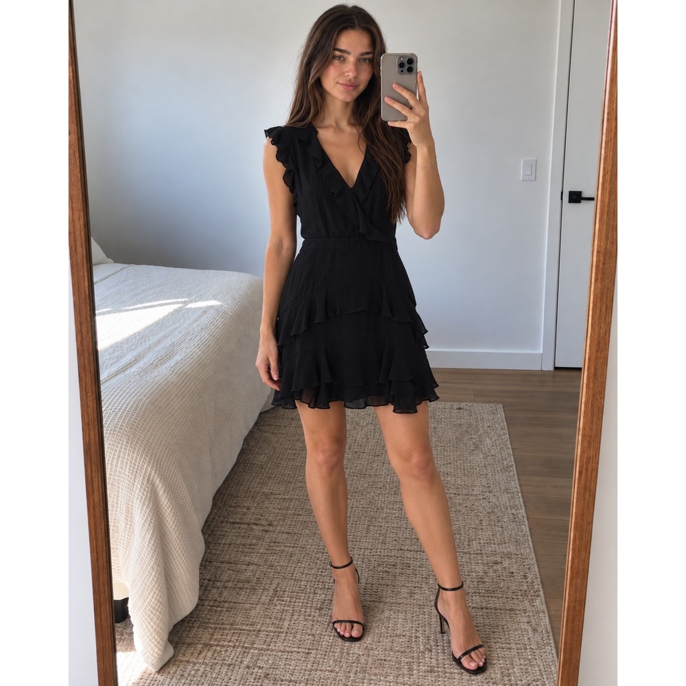 Parker Silk Mini Dress 4 Black Ruffle Tiered Romantic Minimalist Going Out Party